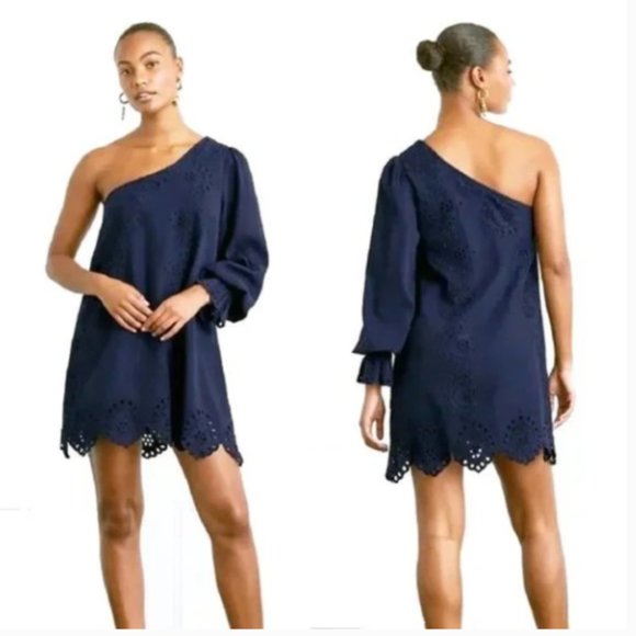 Hill House | Dresses | Hill House The Mila Dress One Shoulder Navy Blue ...
